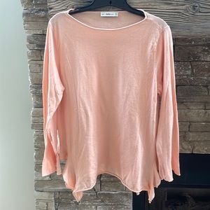Zara knit long sleeve cotton top peach Medium